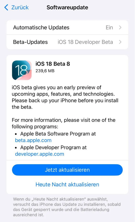 凤山苹果手机维修分享苹果 iOS / iPadOS 18 开发者预览版 Beta 8 发布 